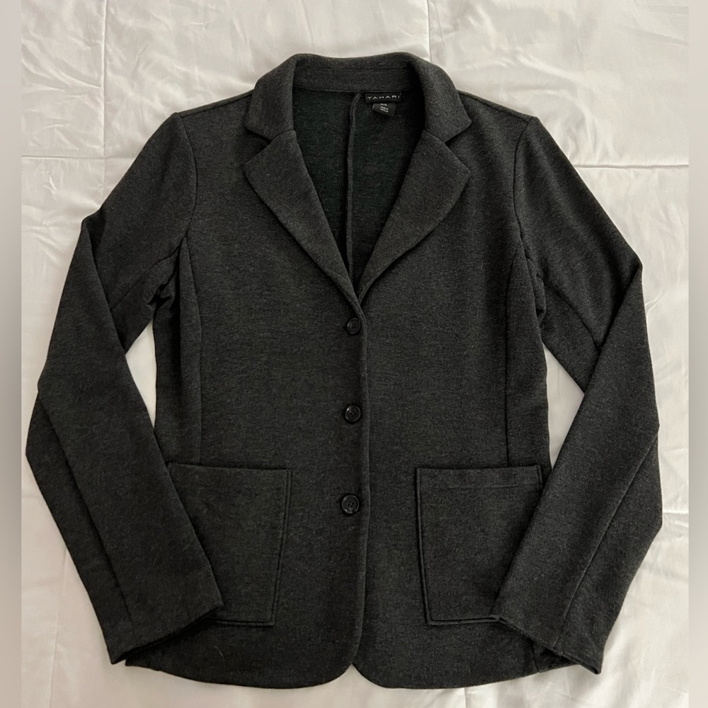 Tahari Charcoal Grey Stretch Blazer - Size M